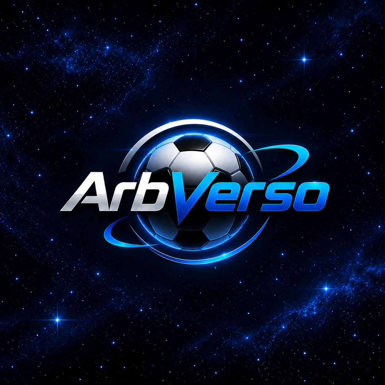 Logo do ArbVerso: bola de futebol orbitada por anéis azuis