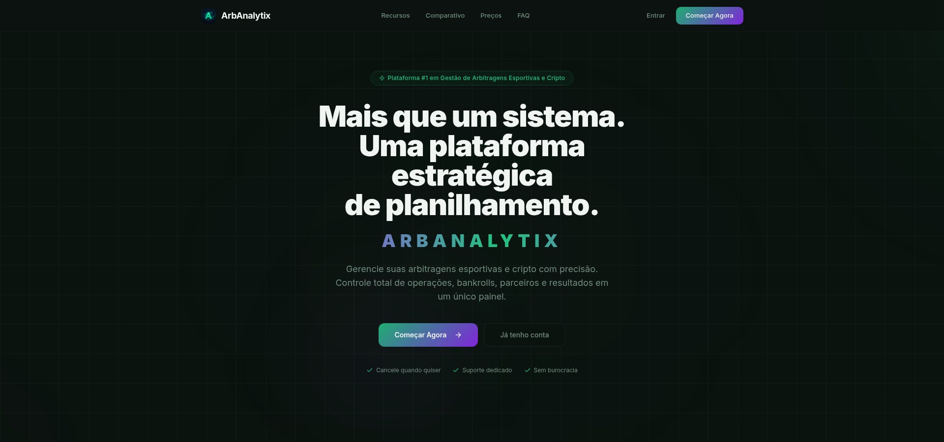 Página inicial do ArbAnalytix, plataforma de planilhamento de arbitragens